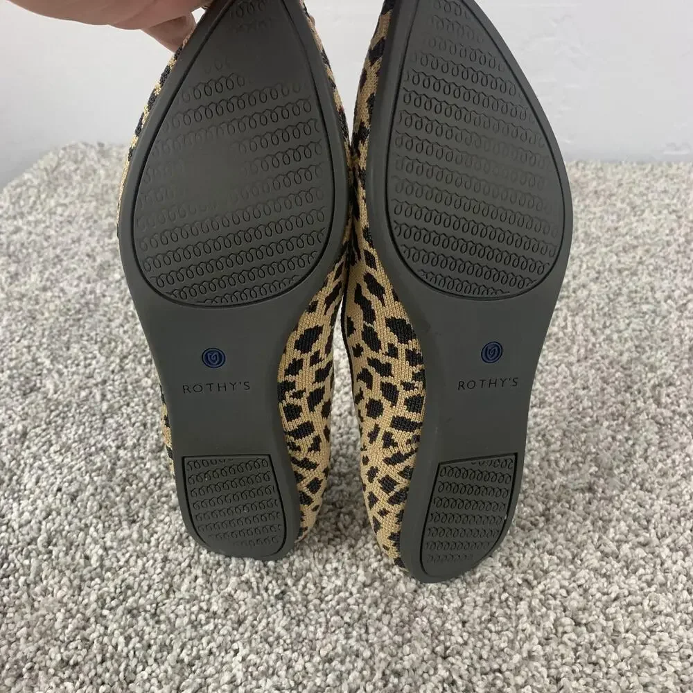 Rothy's The Point Flats Womens Size 9 Brown Leopard Knit Pointed Toe Slip On